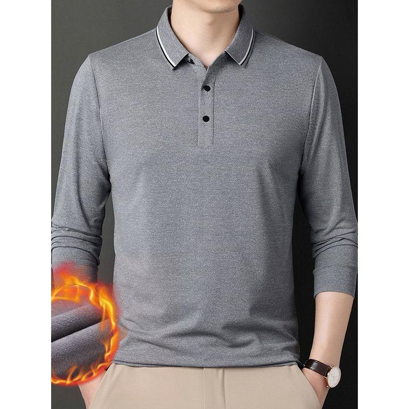 New Men's Polo Shirt Plus Velvet Thickening Long-sleeved T-shirt Men's Simple Business Youth Loose Large Size Dad Wear