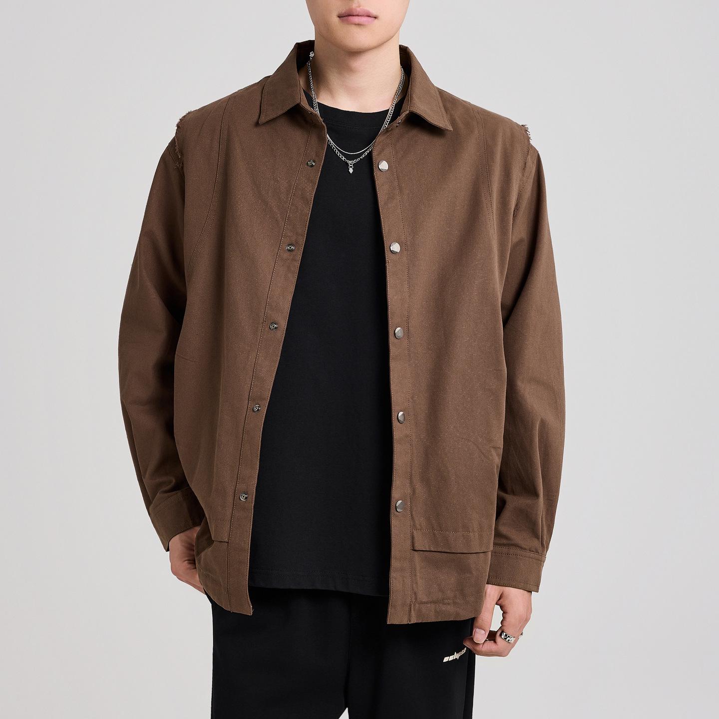 

Мужская осенняя куртка Momoike 2025 однотонная, в японском стиле рабочей одежды, рубашечного типа с отложным воротником, модель 81425 XXXL кофейный