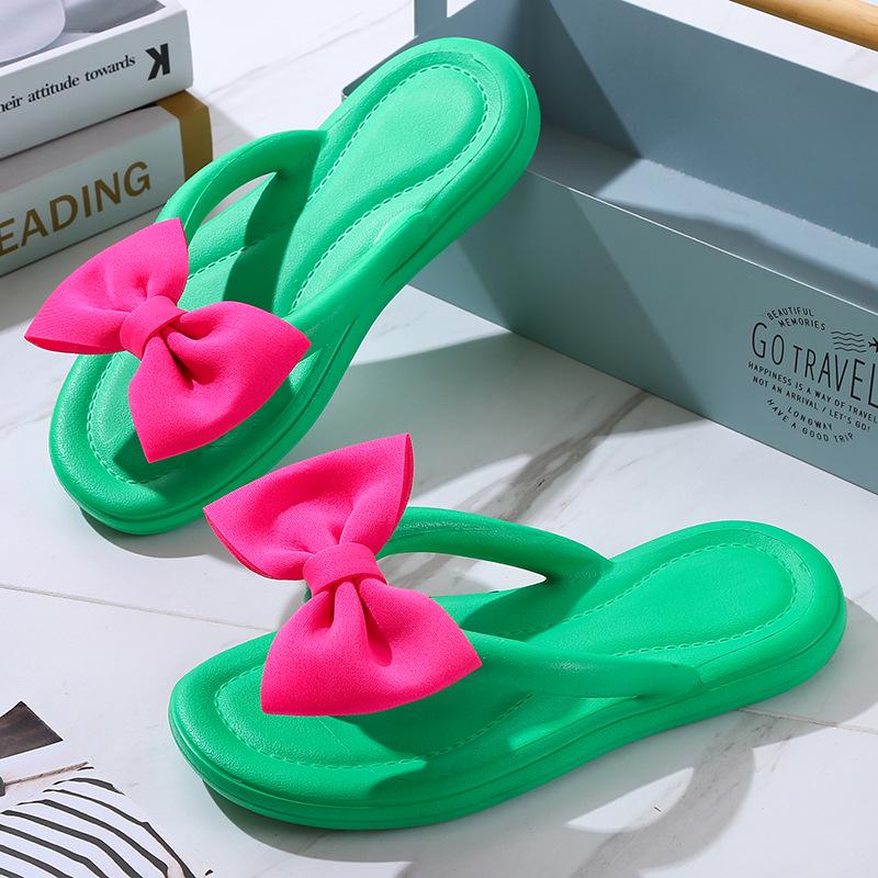 Women's Non-Slip Thick-Soled Bowknot Flip Flops - Fashionable EVA Slippers for Home & Outdoor Wear