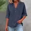 3/4 Sleeve Linen Tops For Women Loose Fit V Neck Button Down Shirts Cute Solid Summer Beach Tee Shirts
