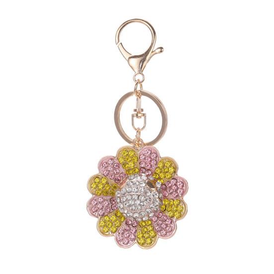 

Keychain Pendant Rhinestones Inlaid Rainbow Sunflower Design Key Chain with Anti-Oxidation Lobster Clasp Backpacks Accessory