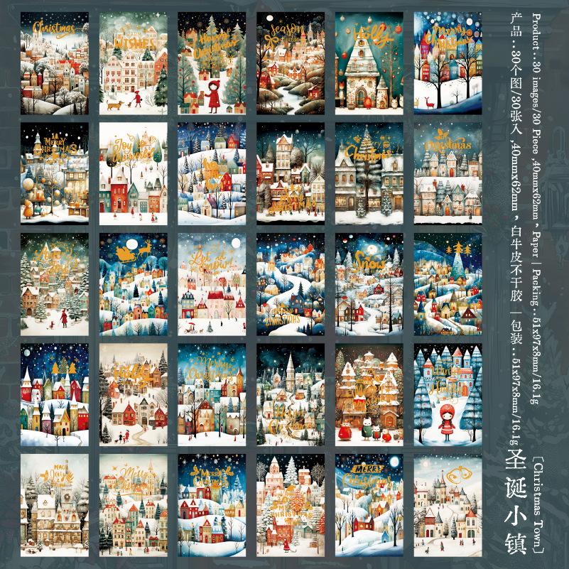 Mr. Paper, Winter Town Christmas Tree Theme Sticker Book, Scrapbook, Phone Case Christmas Party Decoration Stickers, 30 Pcs/book