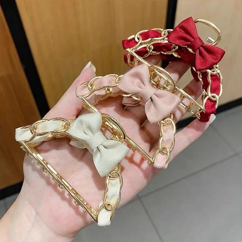 Hair Claw Elegent Girl Large Metal Claw Clip for Thick Hair with Small Bow Korean Style for Women