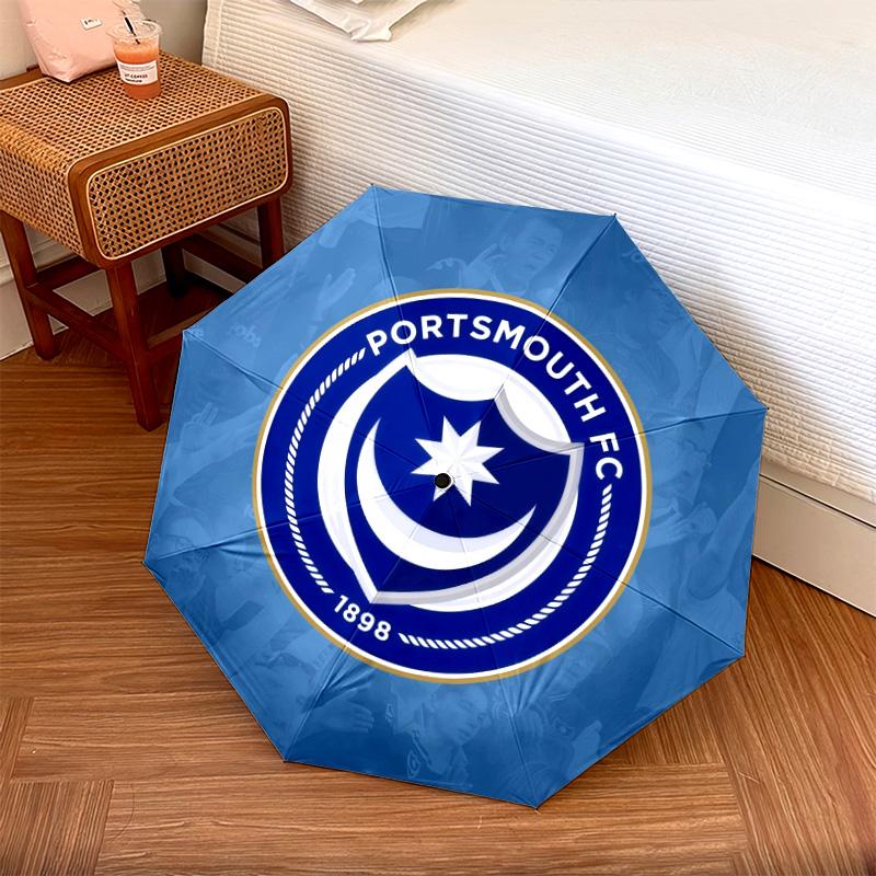 Portsmouth FC pattern, automatic folding umbrella, portable and foldable design, 8 ribs, a Christmas or birthday gift.