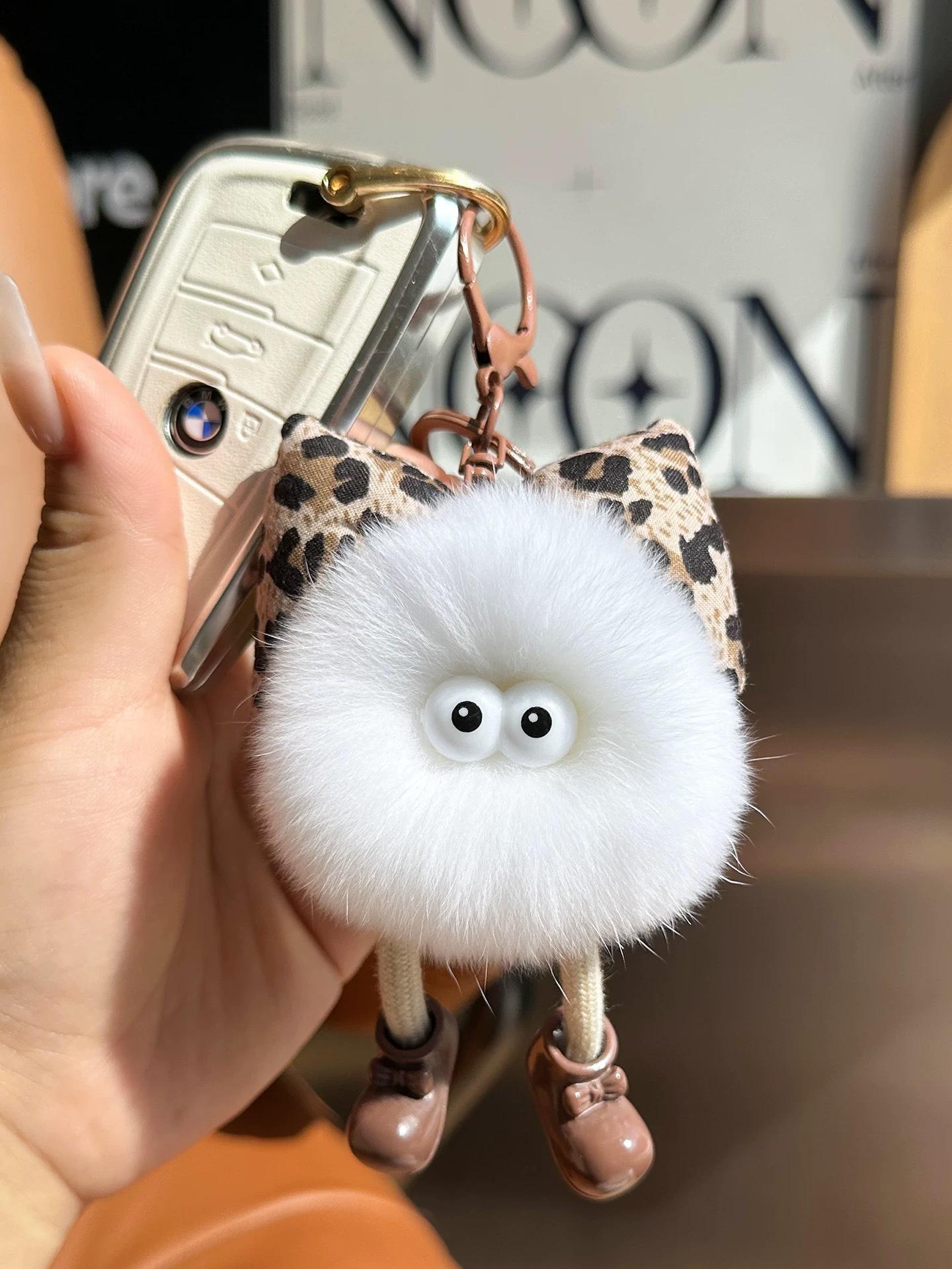 Imitation Rex Rabbit Fur Small Briquettes Plush Car Keychain Pendant Handmade Cute Cute School Bag Pendant Keychain