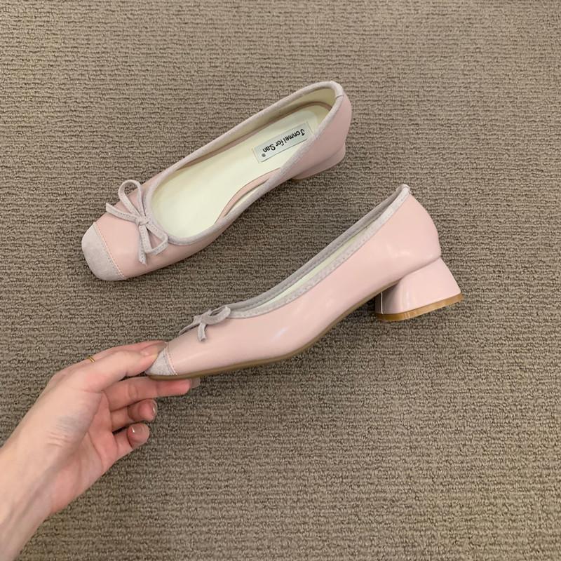 Fashion Bailamos Women Flats Fashion Colored Soft Leather Ballet Shoes 2025 Square Toe Bow Low Heels Shoes Shallow Mouth Casual Shoes Mu
