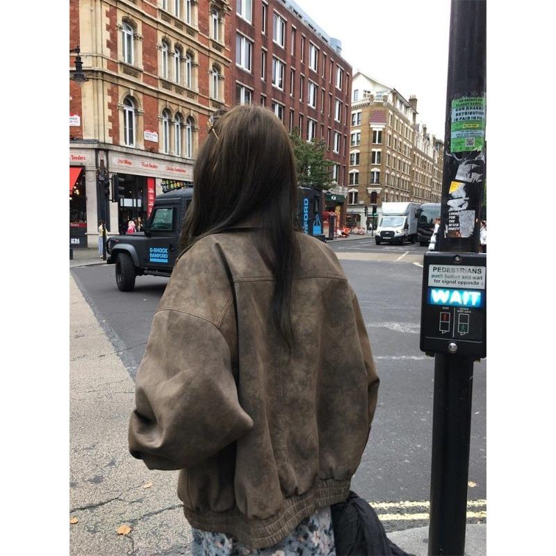 Autumn Casual Short Women Faux Suede Leather Jacket Vintage Biker Coat Loose Fit Retro Style