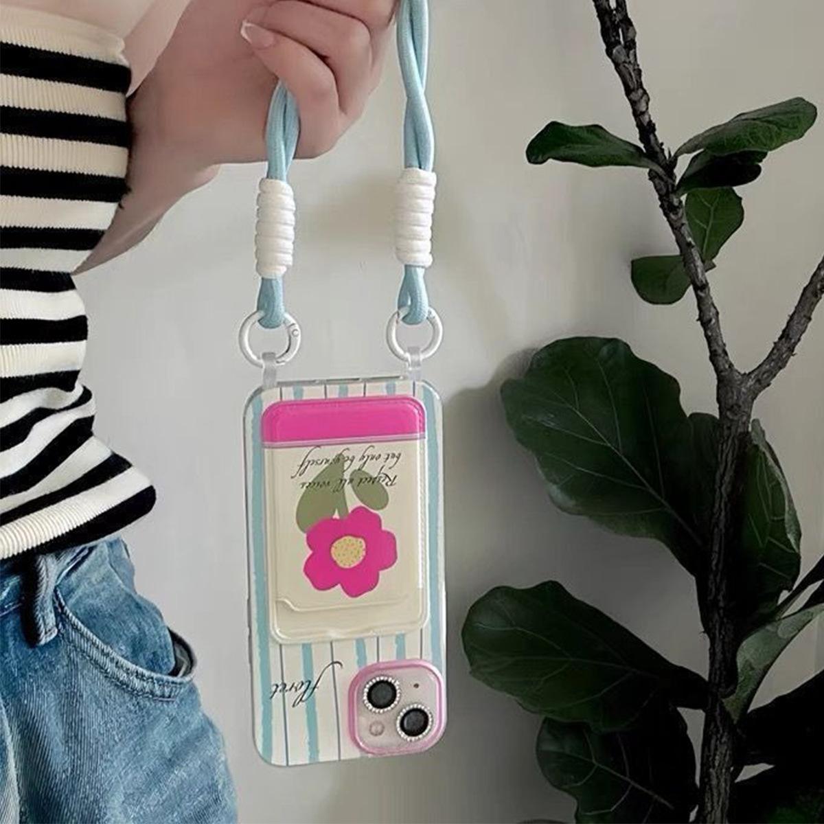 

Lanyard Card Holder Mobile Phone Case Rose Red Flower Domestic Android for Huawei NOVA for Honor 90 Soft Set Lanyard Bracelet Case For Honor 100