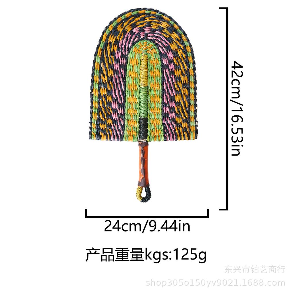 Seagrass Woven Straw Fan Wall Hanging Simple Elements Colored Wall Decoration Daily Summer Hand Crank Fan