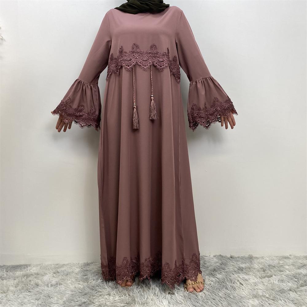 Women's Muslim Lace Stitching Dress - Middle Eastern Fashion