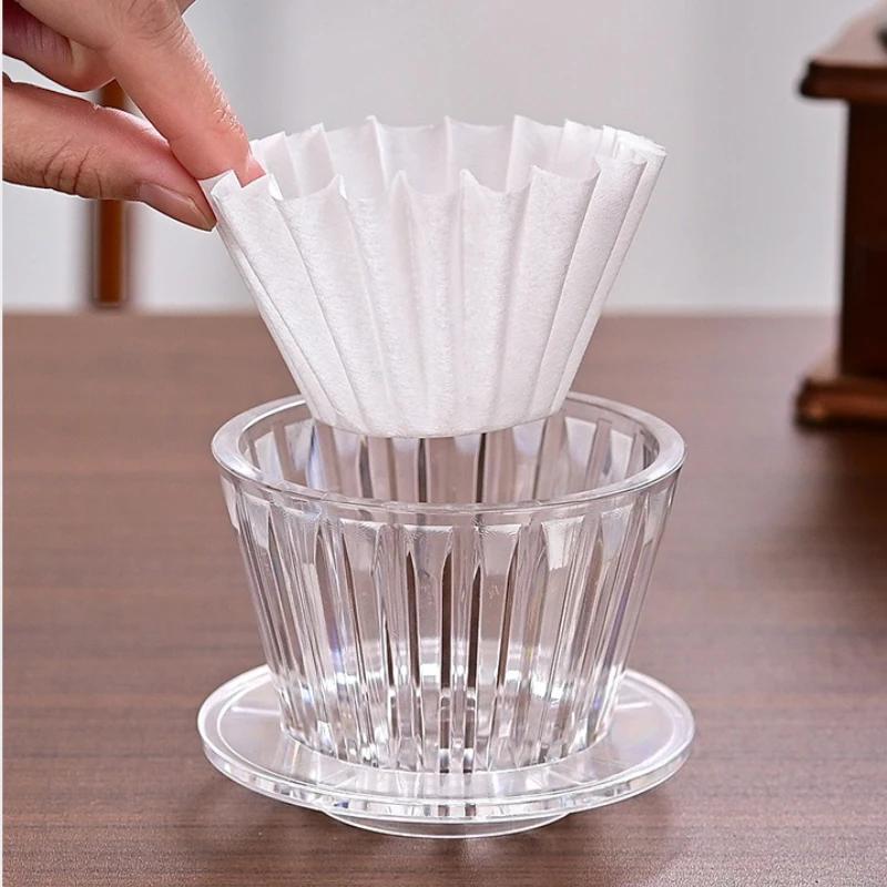 Basket Coffee Dripper Crystal Eye Pour Over Coffee Filter 1-2 People Acrylic Coffee Filter Cup Filter Papers Press Flat Bottom