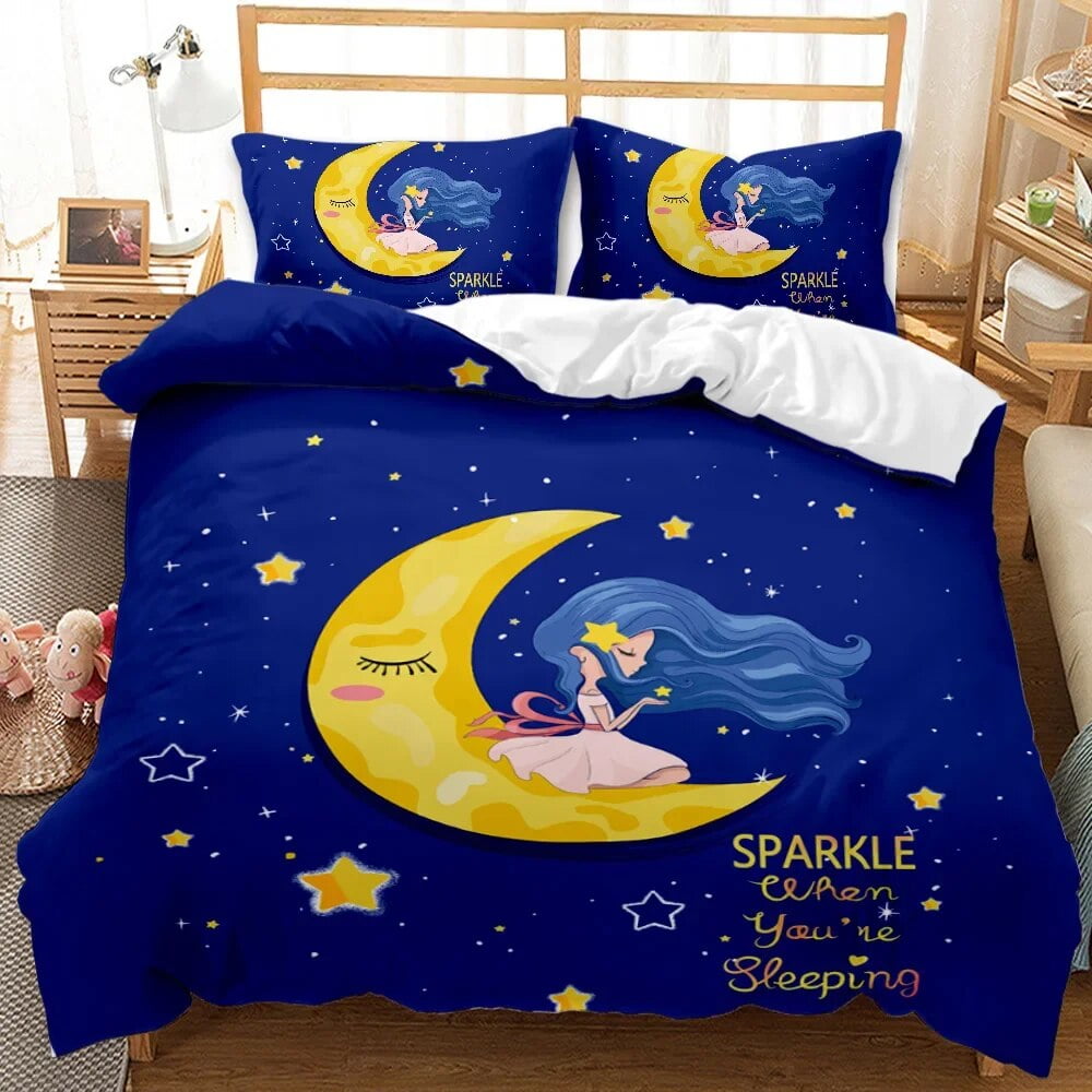 Cartoon Crescent Moon Bedding Set Duvet Cover Children Bedroom Quilt Cover Suitable Childrens Kids And AdultsComfortable Worm