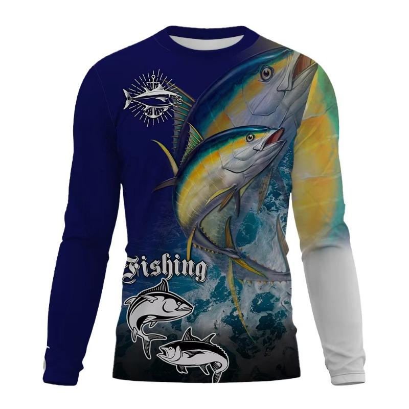 Fishing Shirt Men Summer Outdoor Fishing Clothing Sunscreen Long Sleeve 3D Print Casual Shirts Anti-UV Fishing Shirts