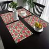 4pcs Linen Placemats Set, 12x18 Inches Red Flower and Green Leaf Patchwork Design, Perfect for Kitchen Dining Room Decor, Family Gatherings, Parties,