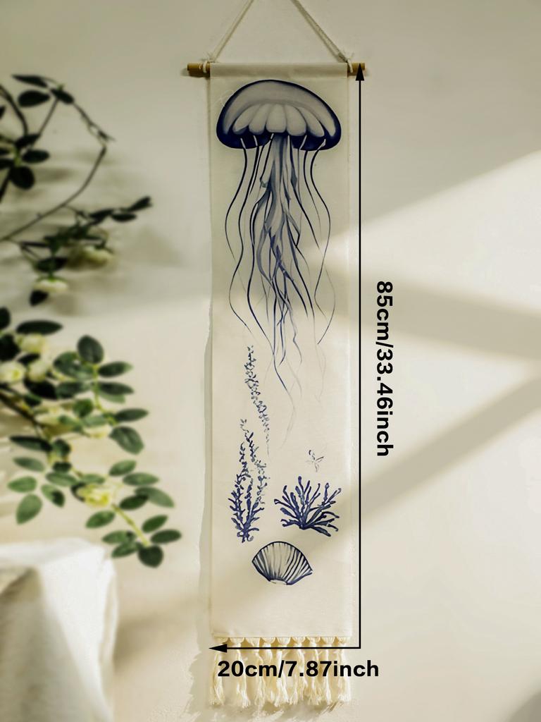 Boho Jellyfish Tapestry Wall Hanging Nautical Style Macrame Tapestries Decor with Tassels Wall Decorations for Home Bedroom Gift