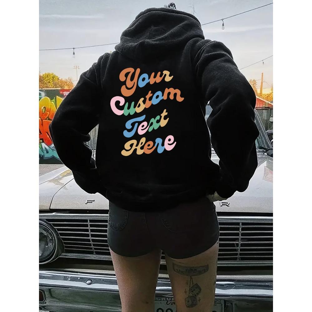 Down Sleeve Women'S Fleece Sweater Plain Letter Print Kangaroo Pocket Drawstring Print Hoodie