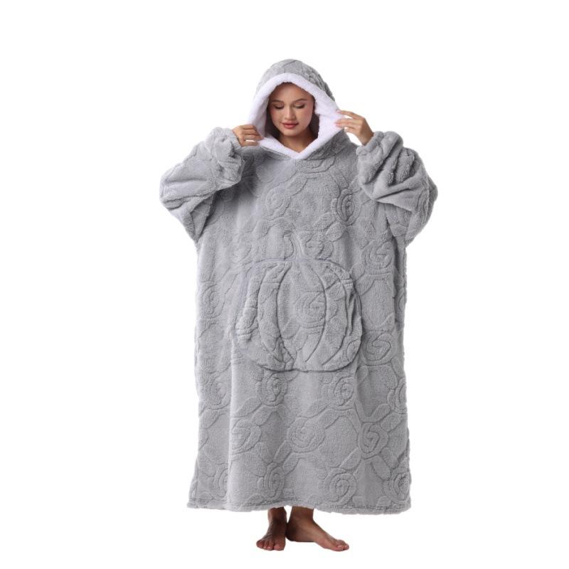Wearable Blanket Hooded Robe for Women and Men Oversized Winter Warm Flannel Sweatshirt Blanket Hoodie Thick Fleece Blanket with Sleeves and Pocket