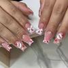 24Pcs Medium Square Stick On Nails with Bows Details Press On Nails Medium Square False Nail for Wedding Valentine's Day