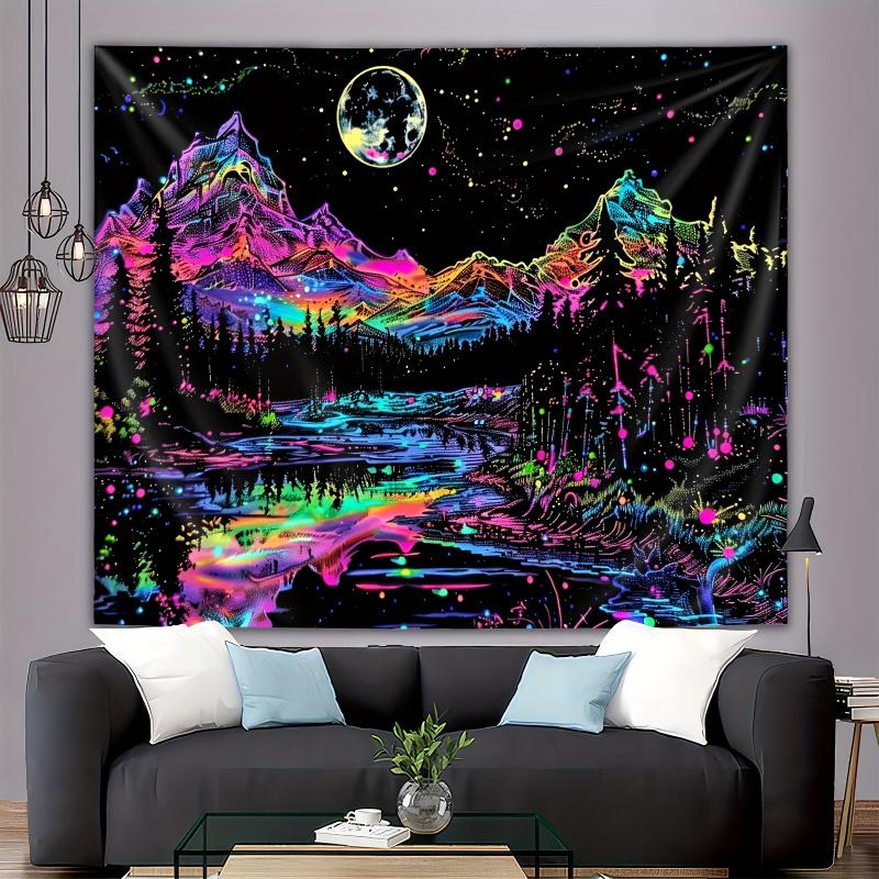 VIKAMA Colorful Starry Sky Mountain Range Moonnight Landscape Decoration Tapestry Bedroom Bedhead Homestay Background Wall Decor