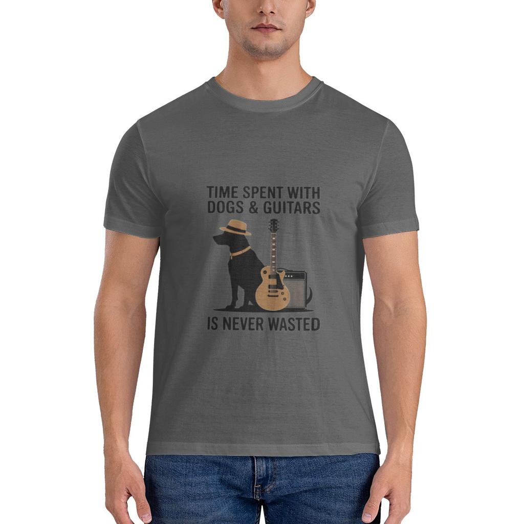 Time Spent With Dogs And Guitars Is Never Wasted Unisex Tshirtminimalist Style Classic Colors Cotton Tee
