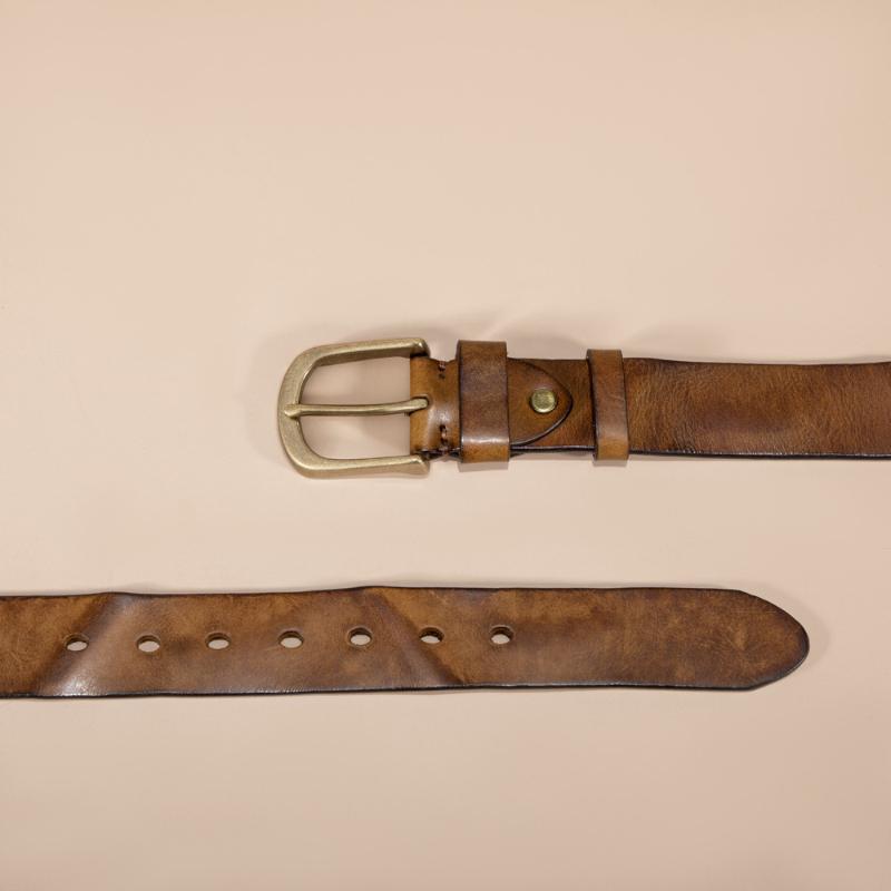 Erste Schicht Baumrinde Leder Leder Business Freizeit Reines Kupfer Schnalle Pflanzlich gegerbtes Leder Ledergürtel