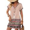 Women's Fashionable Floral Print V-neck Short Sleeved Pocket Casual Pullover Dress