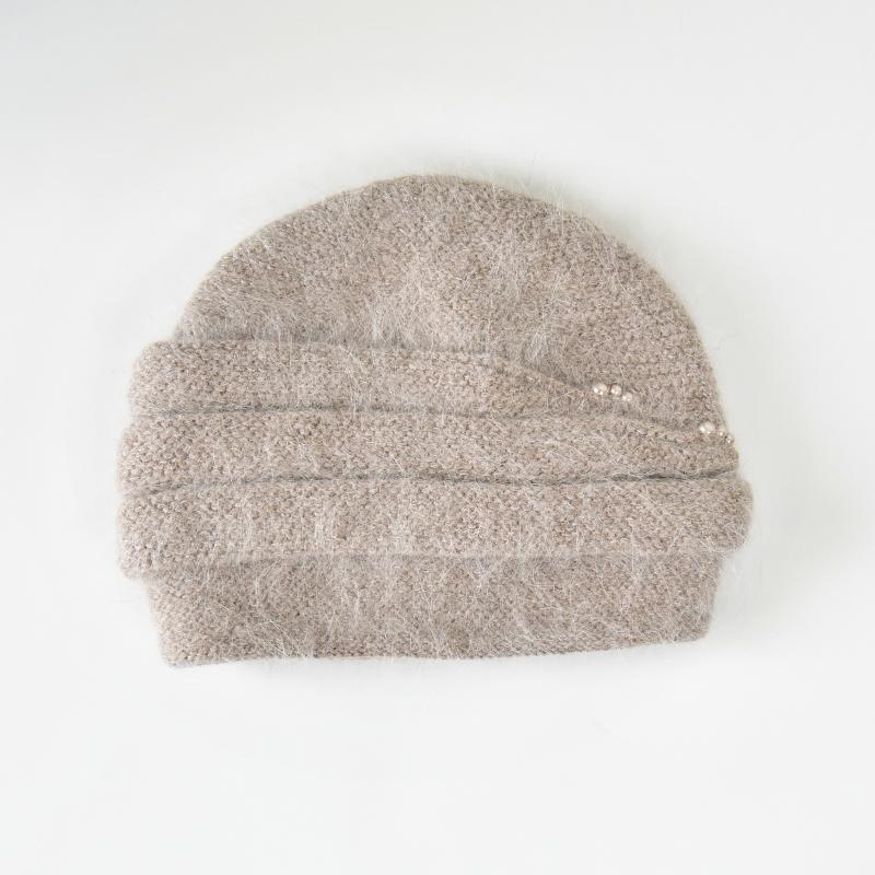 Winter Angora Wool Knitted Beanie for Elegant Ladies Custom Warm Skull Hats With Pearls Middle-Aged Women Rabbit Wool Hats дубильная кора
