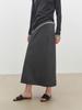 Wen Jiu A-Line Long Skirt: Slanted Cut Wool, Solid Color, Winter Elastic Waist, Slimming Half Skirt