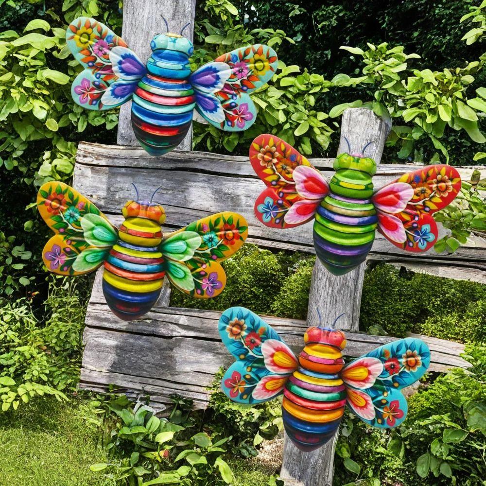 Metal Bee Wall Ornament Creative Garden Statue Art Wall Hanging Sculpture  Patio