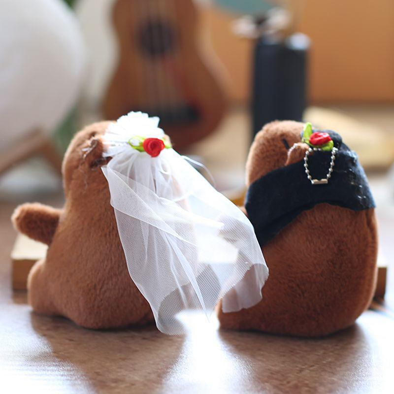 Cute Wedding Dress Capibala Pendant Plush Toy Doll Keychain Bag Accessories Kawaii Doll Plush Keychain Car Key Pendant