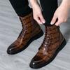 New Designer Crocodile Pattern Pointed Business Casual Ankle Boot For Men Winter High Tops New Motorcycle Chelsea Leather Shoes