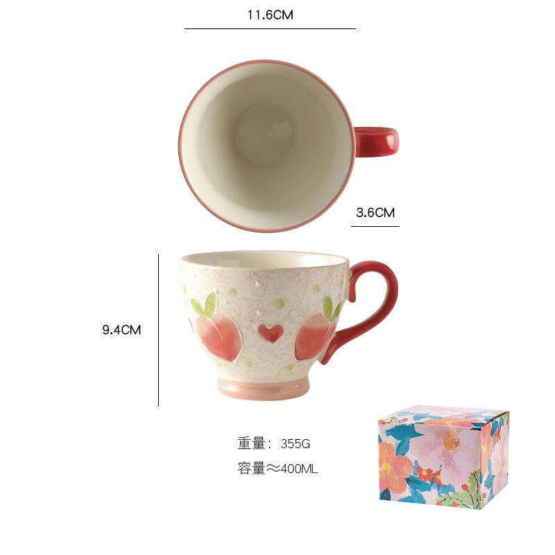Ceramic Strawberry Cup Large Capacity Breakfast Milk Mug Creative Fruit Pattern Dessert Cup Afternoon Tea Flower Tea Coffee Mug