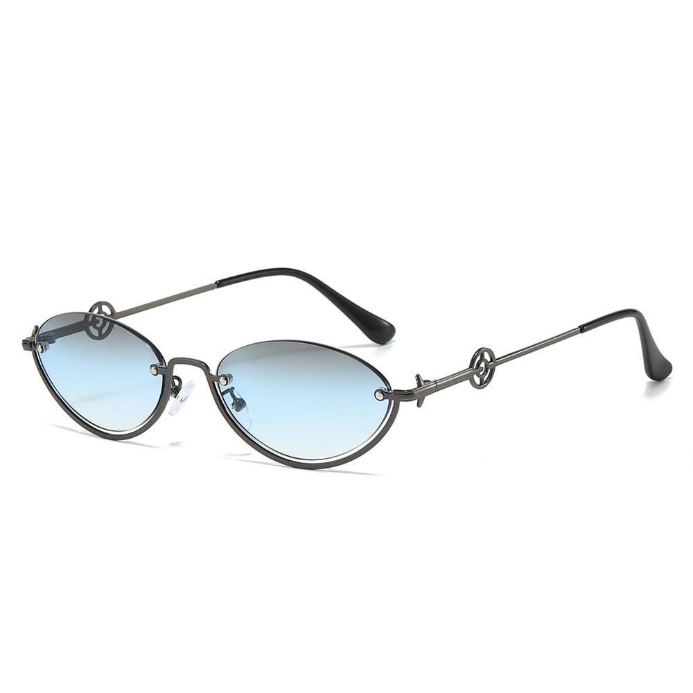 Trend street glasses men's new half frame trimmed sunglasses women oval Internet celebrities gradual change color sunglasses