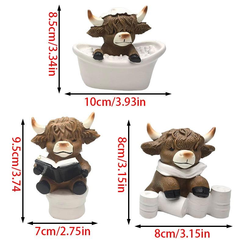 

New Style Bathroom Highland Cow Three-piece Resin Handicraft Home Statue Decorative Item Accessory