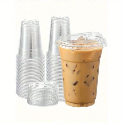 10 Stück Klarsichtbecher für Eis Kaffee Fruchtsaft Getränke 12oz Plastikbecher mit Trinkdeckeln Einwegbecher für Eiskaffee Milchshake Kaltgetränke