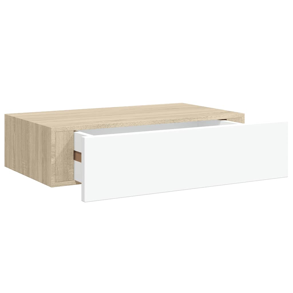 Wandmontiertes Schubladenregal in Eiche und Weiß 40 x 23,5 x 10 cm MDF