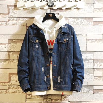 men hole stylish long sleeve denim jacket