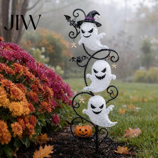 Metal Ghost Stakes for Garden Halloween Stake LED Light, Waterproof Ground Decor Lamp, Outdoor Yard Lawn Path Decoration Holiday Glowing Art