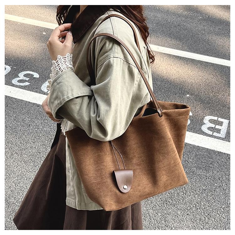 

Suede Bag Women s Large Capacity Retro Shoulder Casual College Student Class Tote 29x17x25