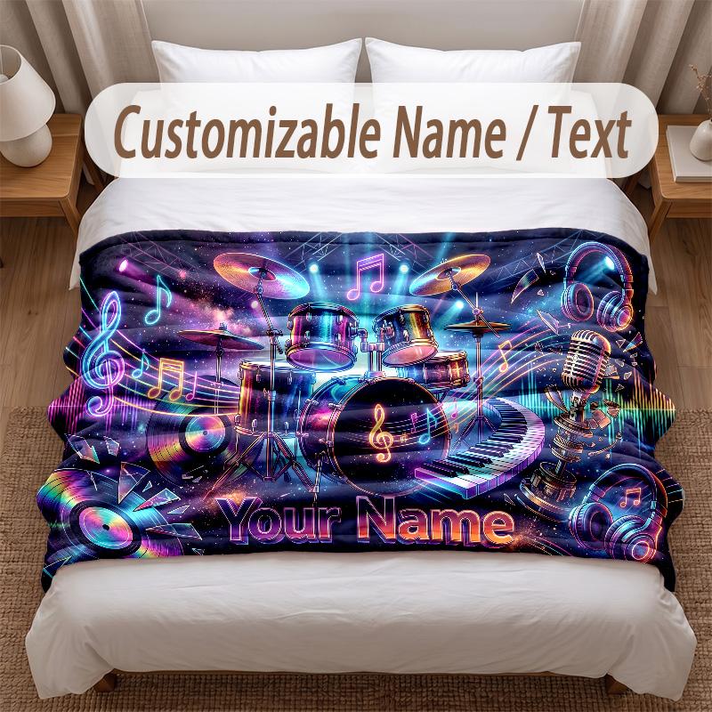 Music DJ Theme Soft Blanket Personalized Custom Name Text Print Warm Blanket Home Sofa Bedroom Decor