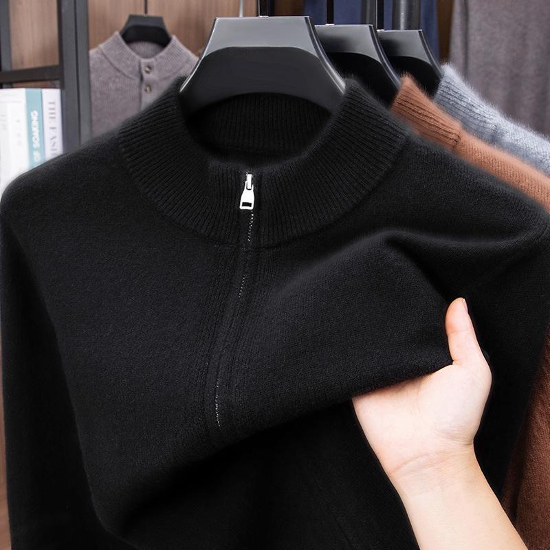 470g Men's Old Money Style Wool Zipper Cardigan Sweater - Thick Warm Knitwear