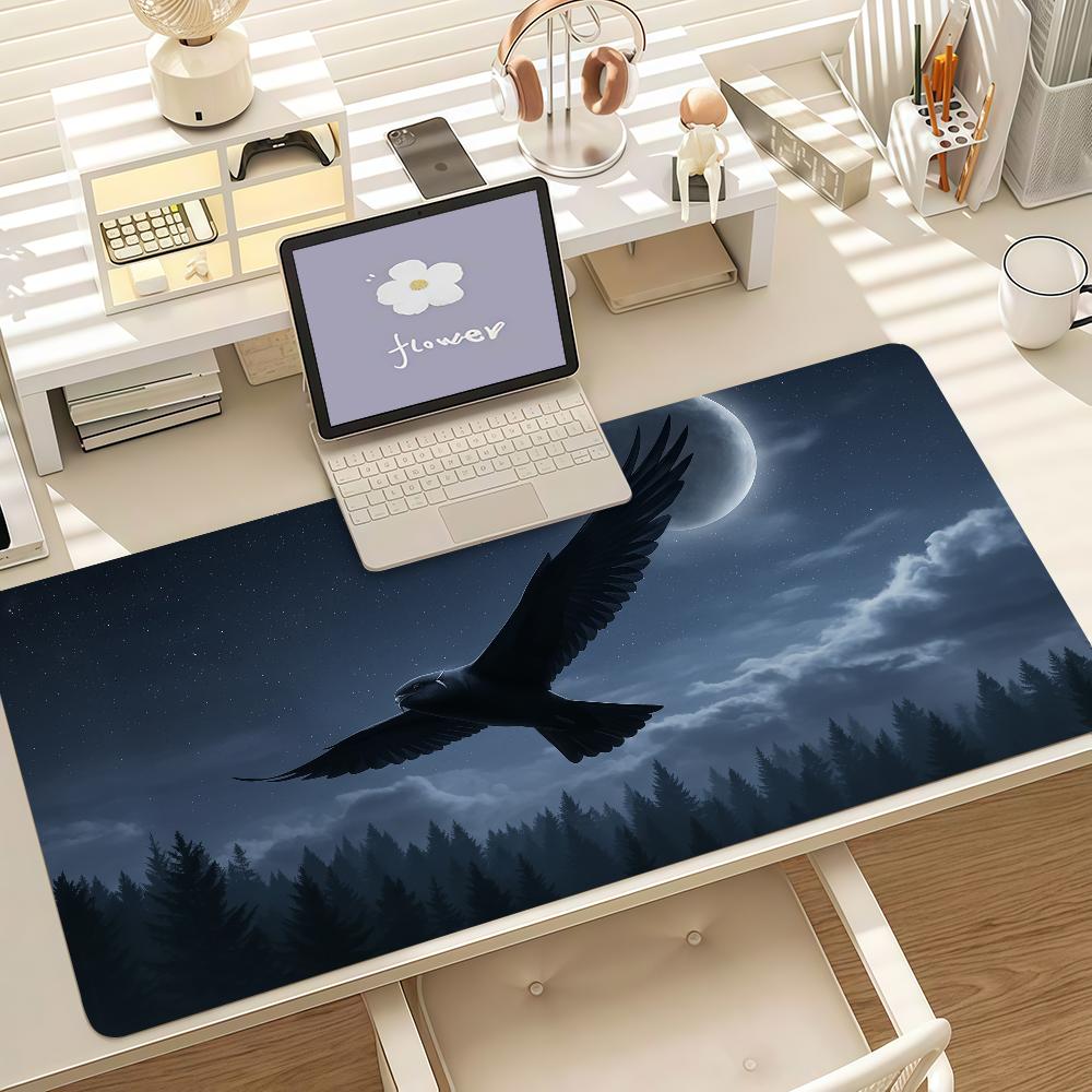 Gothic Raven And Moonlit Night Mouse Pad Anti Slip Rubber Edge Locked Thickened Laptop Gaming Desk Mat