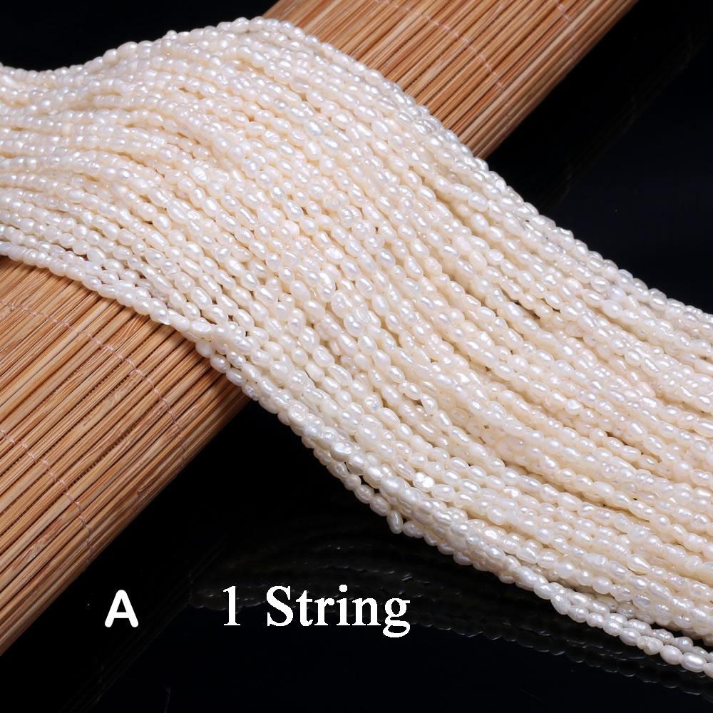 1String, 2-2.5mm White Natural Shell Mother of Pearl Beads, Handcrafted Rice Shape Loose Spacer Beads for DIY Necklace, Bracelet, Jewelry Making 36cm