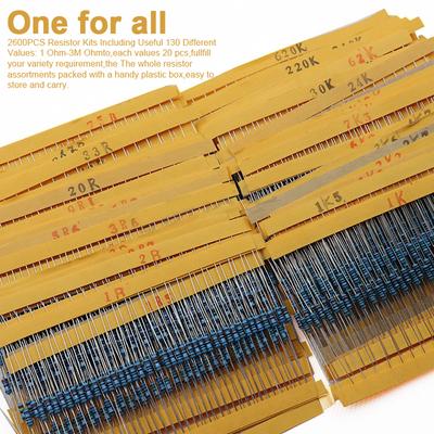 2600Pcs 130 Values Resistor Kit Commonly Used 1percent  14W Metal Carbon Film Resistors Classification
