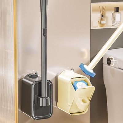 Disposable Toilet Brush Head with Sealed Odor-Proof Storage Bucket Wall-Mounted Ergonomic Handle Bathroom