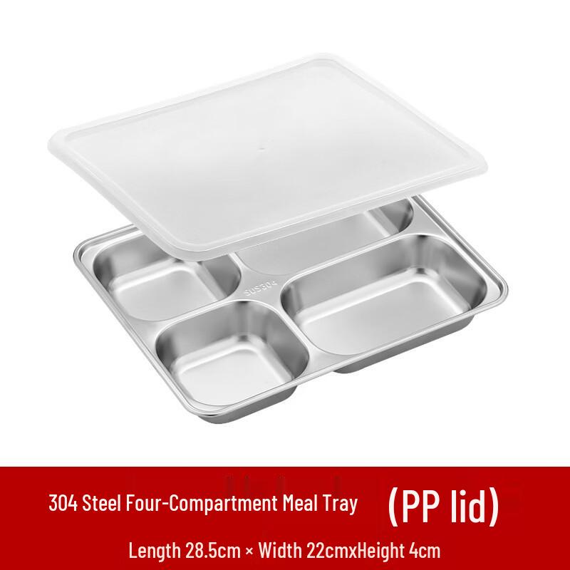 

304 Stainless Steel Divided Lunch Tray with PP Lid (10-Pack)