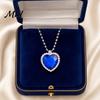 Light-reflecting Pendant Blue Heart Necklace, Faux Diamond Sparkly Romantic Elegant Daily Wear Necklace Jewelry Gift for Women Wife Girlfriend