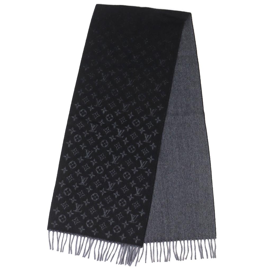 Excellent LOUIS VUITTON Scarf Escharp monogram gradient Noir cashmere M71607 Used