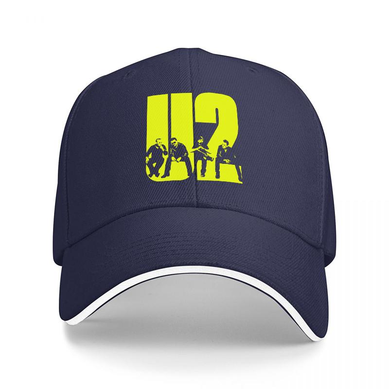 U Band Logo Black Baseball Cap with Neon Yellow Design Classic Fit Adjustable Hat for Music Fans and Rock Enthusiasts