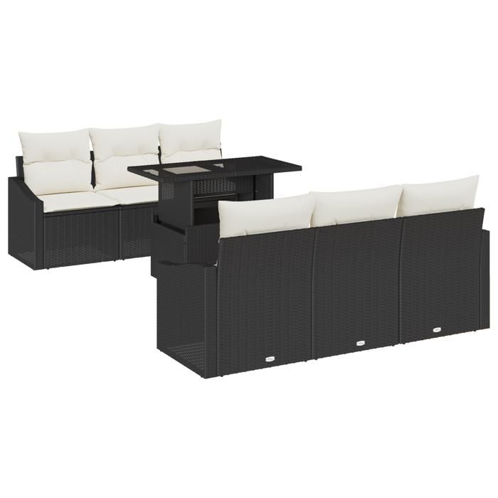 VidaXL Ensemble 7 pièces de canapé de jardin noir en poly rattan avec coussins 3348923